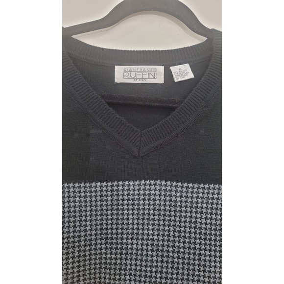 Gianfranco Ruffini Italy Mens NWOT Pullover Houndstooth V-neck Sweater Size XL - Picture 3 of 4